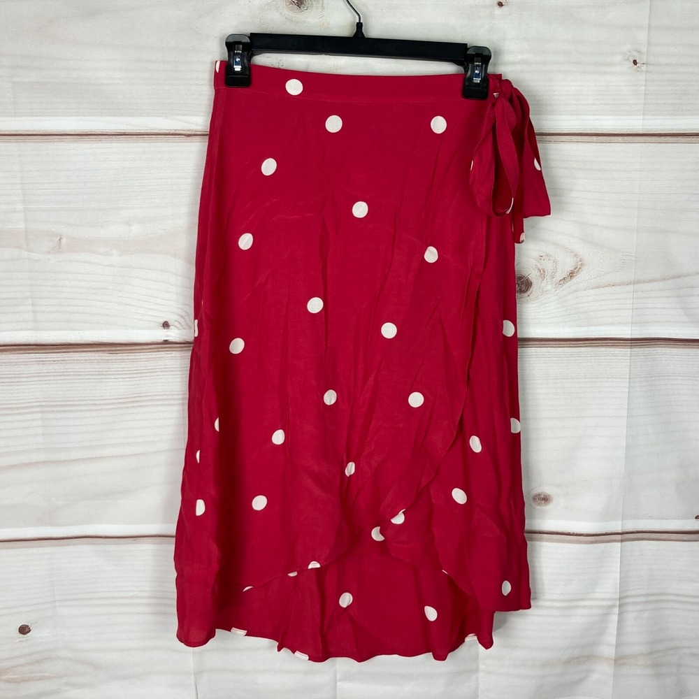 LOFT Skirt Womens 0P‎ Red White Polka Dot Wrap Asymmetrical Knee Length Woven